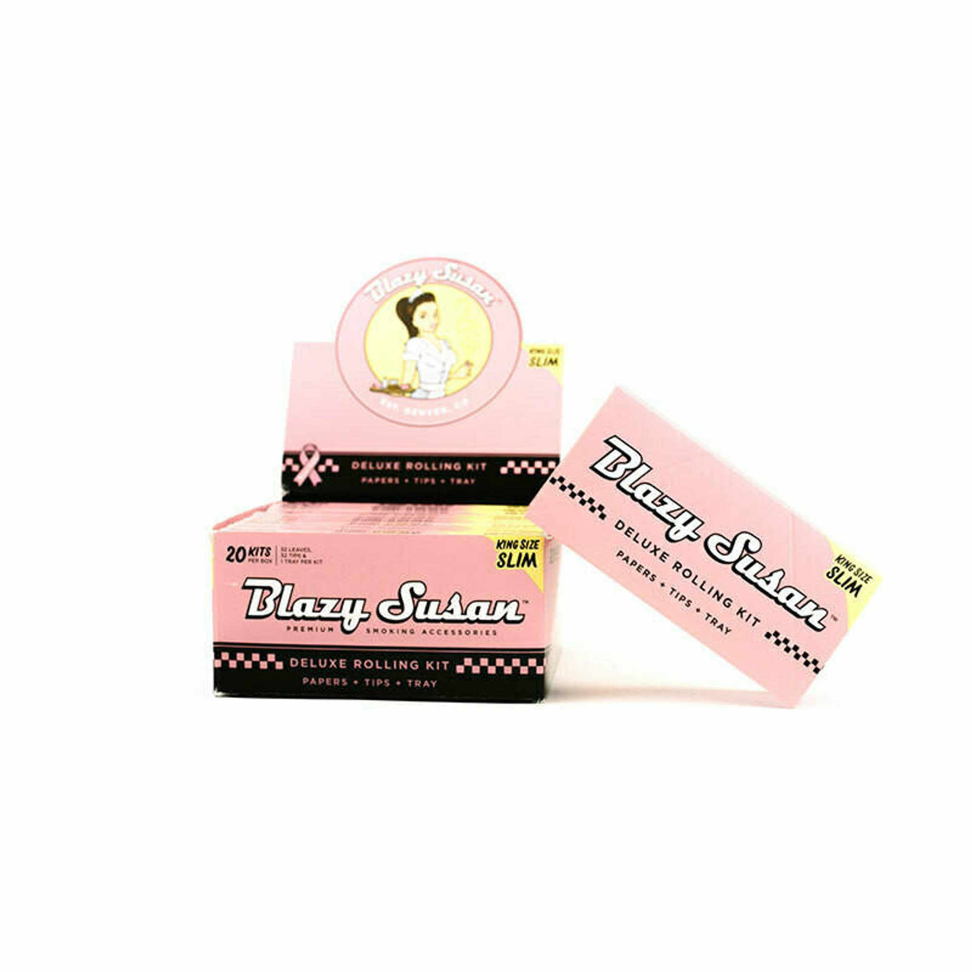 BLAZY SUSAN PINK DELUXE ROLLING KIT KING SIZE SLIM 20CT Indiana